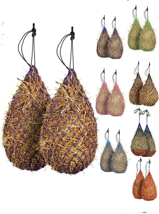 Majestic Ally 2 pcs Slow Feed 42” Hay Net for Horses, Strong Small 2x2” Holes, Nylon Rope Hanging, Adjustable Travel Feeder for Trailer and Stall, Simulates Grazing, Reduce Waste