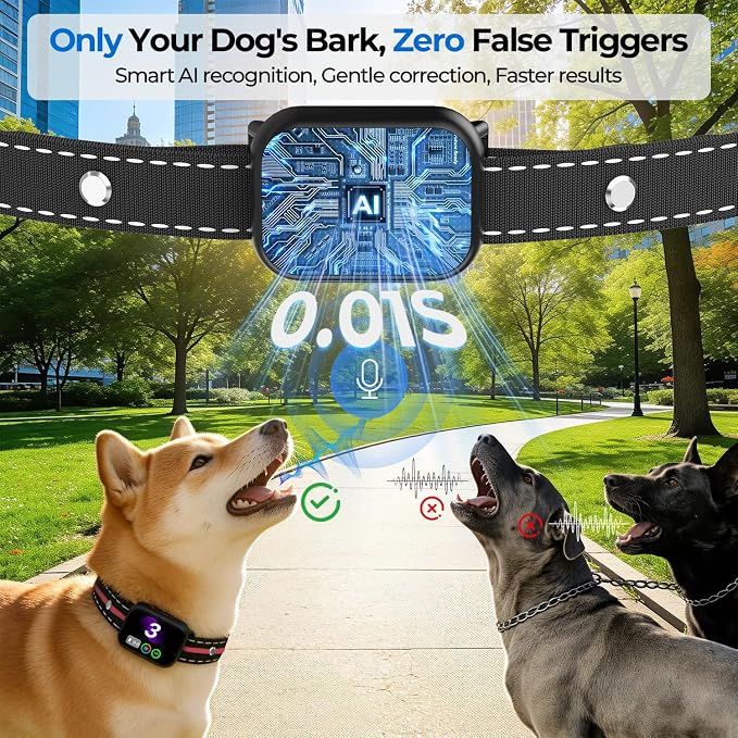RPZ Smart Dog Bark Collar for Small Medium Large Dogs 8-150 Lbs, Red | Rechargeable anti barking collar with bark count tracking, 4 training modes, 3 sensitivity levels and IP67 waterproof