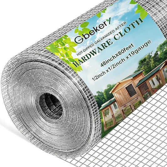 Gbekery Hardware Cloth 1/2 inch 48in x 80ft 19 Gauge, Hot-dip Galvanized After Welding Chicken Wire Fence Roll Garden Plant Welded Metal Wire Fencing Roll, Rabbit Cages Snake Fence