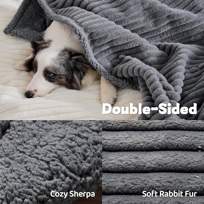 Qeils Waterproof Calming Cat Blanket for Indoor Cats, Noiseless Soft Plush Dog Blanket for Pets, 500GSM Thick Faux Fur Pet Throw, Couch Furniture Protector for Puppy, Charcoal Grey, 25x30IN