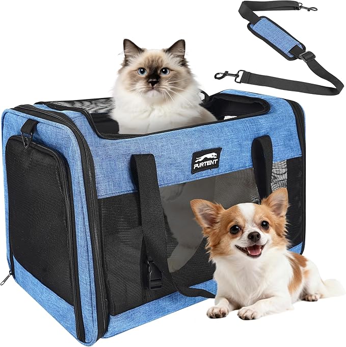 Soft Sided Cat Carrier for Large Cats, Pet Carrier for 2 Cats or Small Dogs Up to 25Lbs, Large Cat Carrier with Shoulder Strap, Cat Car Carrier with Safety Buckle & Cushion, 20x13x13 inches, Blue