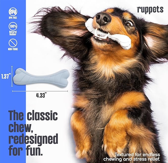 Soft Natural Rubber Dog Bones 2 Pack for Small Dogs & Puppies – Gentle, Non-Toxic Chew Toys for Teething & Dental Care.