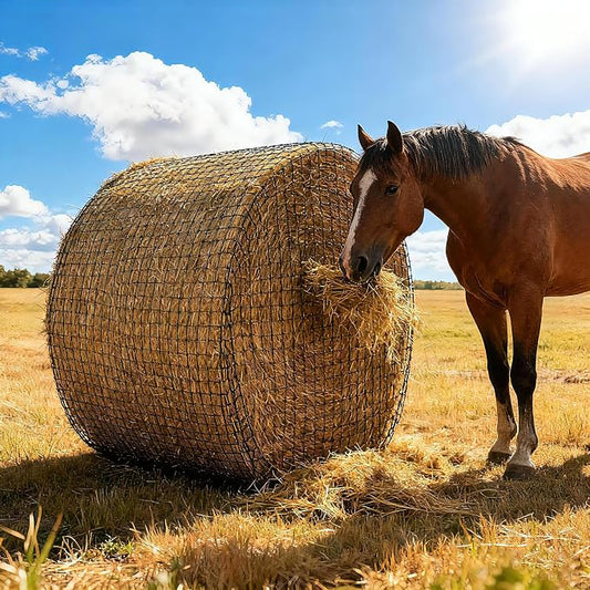Martx 5X5ft Round Bale Hay Net for Horses Slow Feed,Knotless-Livestock Slow Feed Hay,Fits 4x4 5x5 6x6 Round Bales,Heavy Duty &1.5inch Holes Feeder Nets for Horses Goats Cattle Reduce Waste