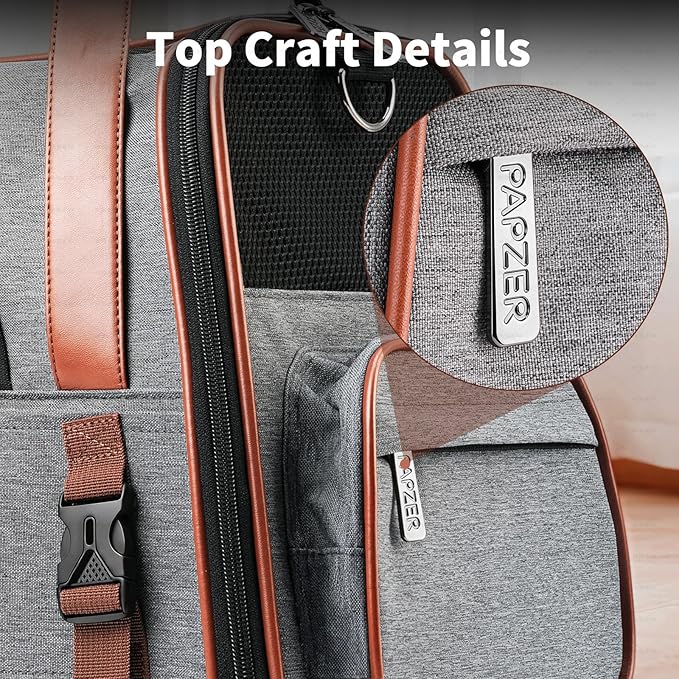 Heavy-Duty Premium Pet Carrier, Medium to Large Cat Carrying Bag with Seatbelt Strap Car Travel, Top & Side Load Crate Durable Foldable Kennel Cage for Small Dogs Under 10 lbs Leather