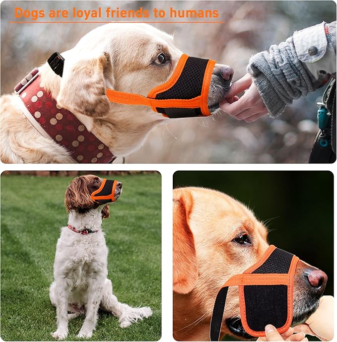 Seyezo Dog Muzzle, Soft Breathable Muzzle for Small Medium Large Dogs, Air Mesh Nylon Muzzle Cover Prevent Biting Barking Chewing, Adjustable Drinkable Pet Muzzle 6 Sizes (Orange,XS)
