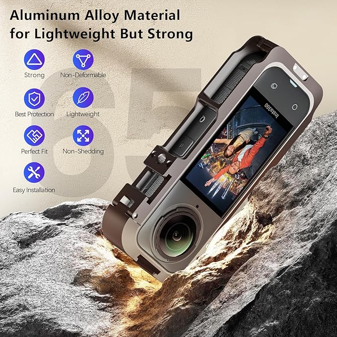 AMAZEAR Metal Protective Case for Insta360 X5 Accessories, Insta 360 X5 Multifunction Utility Frame Stronger Construction Aluminum Cage with Quick-Release Safety Lock, Various Expansion Mounts