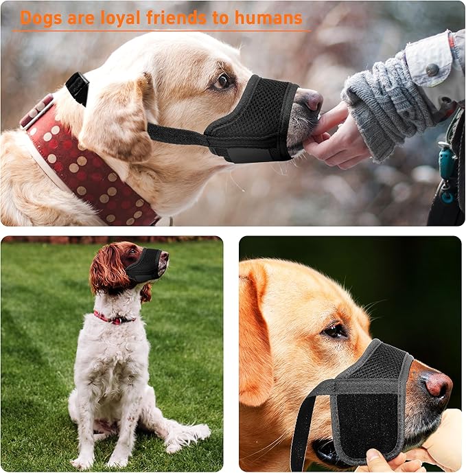 Seyezo Dog Muzzle, Soft Breathable Muzzle for Small Medium Large Dogs, Air Mesh Nylon Muzzle Cover Prevent Biting Barking Chewing, Adjustable Drinkable Pet Muzzle 6 Sizes(Black,XXL)