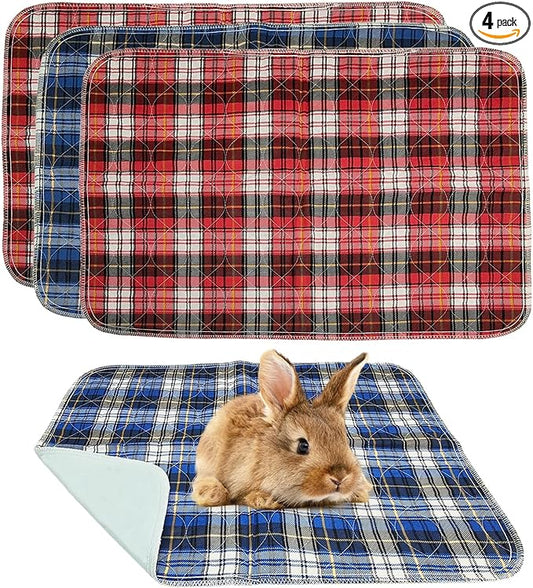 kathson 4Pcs Guinea Pig Cage Liner, 18”x24” Washable Rabbit Pee Pads Waterproof Reusable Pee Mats for Guinea Pig Rabbit Bunny Hamster Cat Puppy Small Animals