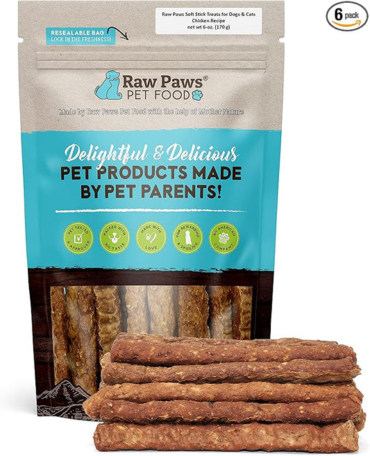 Raw Paws Grain-Free Soft Stick Treats for Dogs & Cats - Chicken Recipe, 6-oz - USA Soft Chicken Dog Treats Grain Free - Sausage Sticks for Dogs, Dog Jerky Sticks - Chewy Jerky