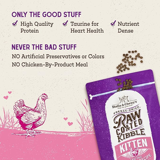 Stella & Chewy's Raw Coated Premium Kibble Cat & Kitten Food – Grain Free, Protein Rich Meals – Cage-Free Chicken for Kittens Recipe – 5 lb. Bag (Pack of 2)