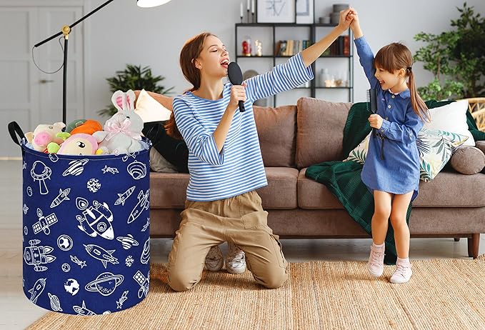 Kids Laundry Hamper Storage Basket Laundry Organizer Hamper Storage Bins Clothes Box Nursery Hamper Gift Basket with Handles (Spacecraft)