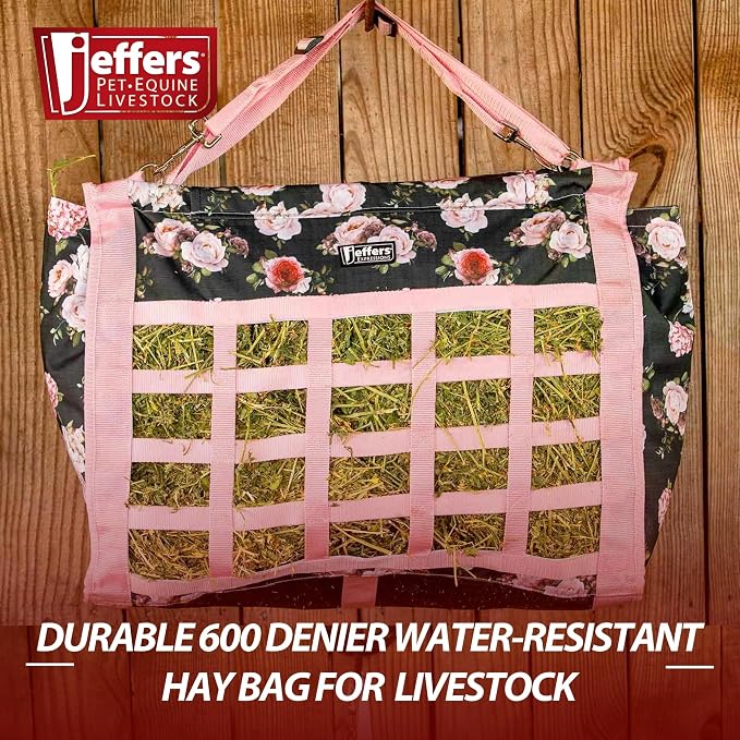 Jeffers Expression Extend Feed Hay Bag for Livestock – Durable 600D Waterproof Hay Feeder for Horse, Cattle, Goat, & Sheep, Top Loading Design w/Mesh Bottom, Farming Essentials, Rose Garden