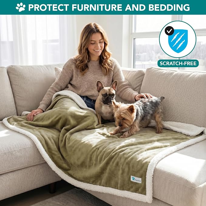 PetAmi Dog Blanket for Small Medium Dogs Cats Puppies Kittens, Soft Sherpa Fleece Pet Blanket Throw, Reversible Plush Couch Cover Protector for Crate Carrier Chair, Machine Washable, 40x29, Taupe