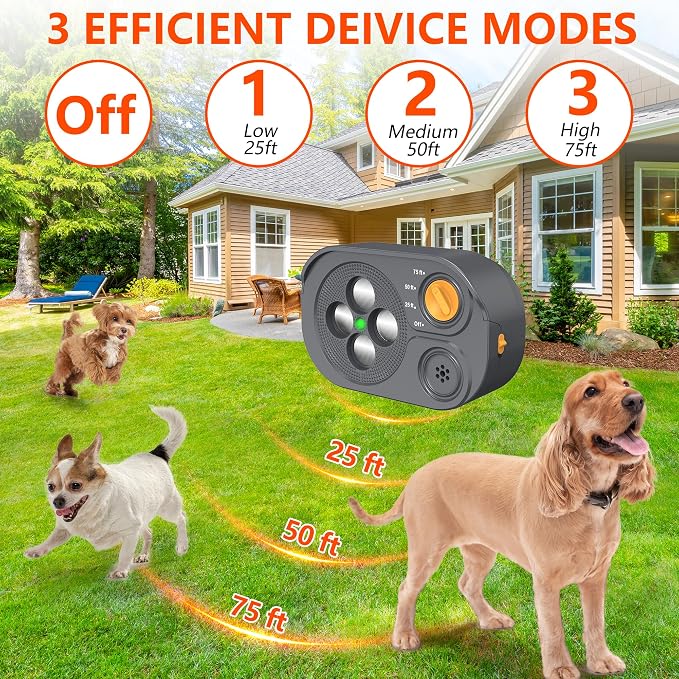 2026 New Anti Barking Device for Dogs, Bark Box Rechargeable Dog Bark Deterrent with Variable Ultra Frequency/6 Modes/IP65 Waterproof Dog Silencer Stop Neighbors‘ Dogs from Barking Up to 75ft(Grey)