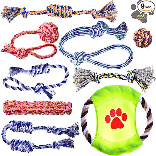 Pets&Goods Rope Chew Toys – 9-Pack Durable Cotton Tug & Teething Set for Puppies & Small Dogs – Washable Rope Toys for Chewing, Fetch & Play