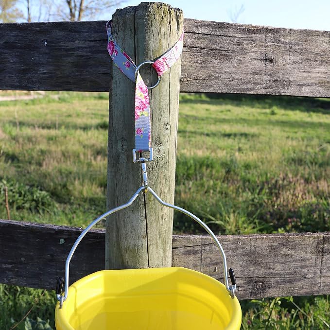 Heavy Duty Adjustable Horse Water Bucket Straps Hangers By Derby (Red)