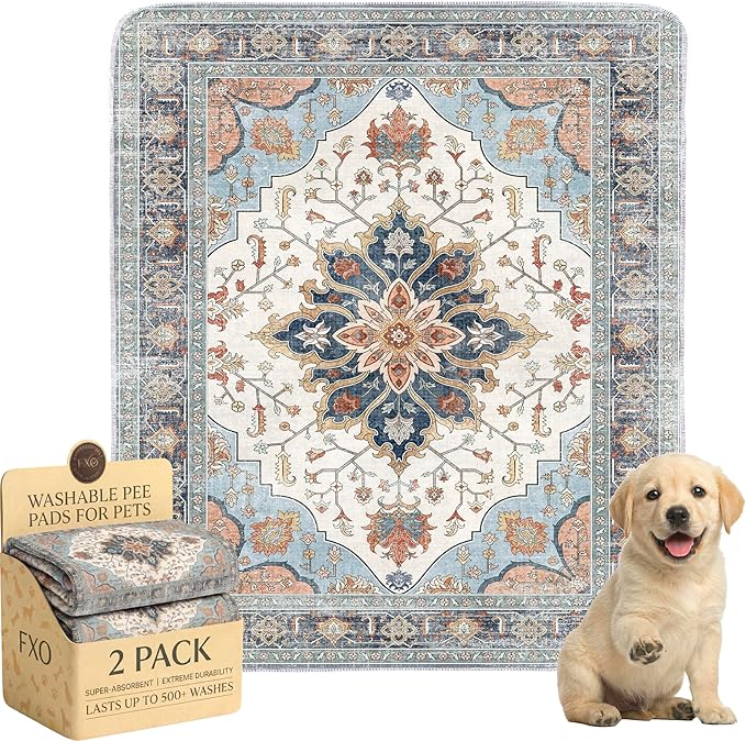 Washable Pee Pads for Dogs,Great Urine Absorbent Reusable Puppy Training Pads,Waterproof,Leak-Proof & Non-Slip Potty Pads for Whelping,Crate，Playpen，Bed.(Blue Floral,31"x36")