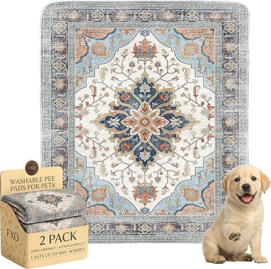 Washable Pee Pads for Dogs,Great Urine Absorbent Reusable Puppy Training Pads,Waterproof,Leak-Proof & Non-Slip Potty Pads for Whelping,Crate，Playpen，Bed.(Blue Floral,31"x36")