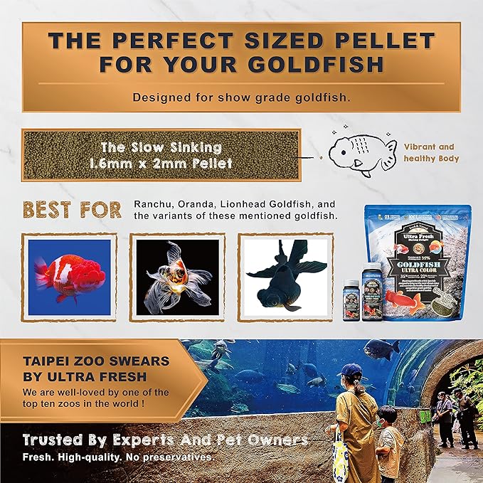 Ultra Fresh Sinking Goldfish Food, Color Enhancing, Balanced Diet, All Natural Ingredients, Clear Water Formula, Slow Sinking Gold Fish Pellets, Goldfish Ultra Color 4.6 oz