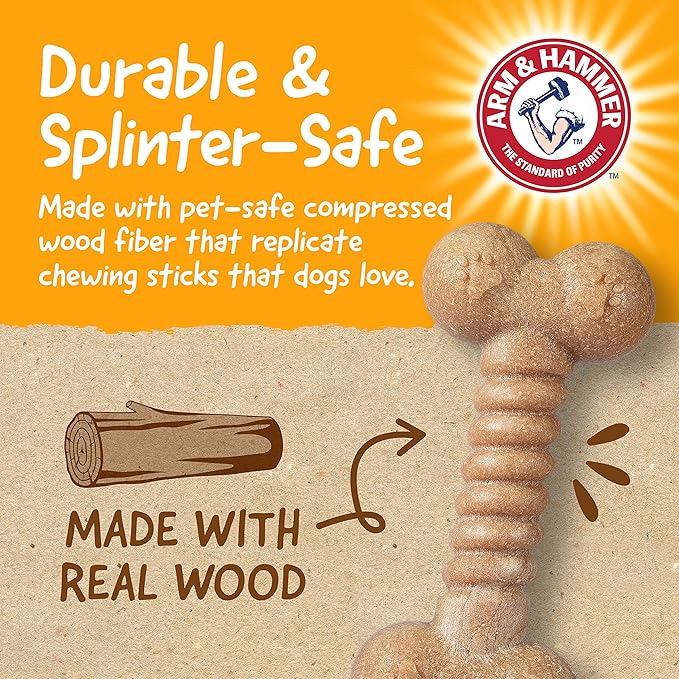 Arm & Hammer for Pets Barkies Classic Bone Compressed Wood Collection, 5 Inch Peanut Butter Flavored Chew Toy for Dogs, Faux Stick, Splinter-Free, Safer Alternative for Small Dogs