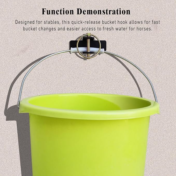 4 Pack Quick-Release Bucket Hooks, Heavy Duty Steel Bucket Holder Set for Horse Stalls, Barns & Livestock Feeding — Durable Wall-Mount Stable Accessories