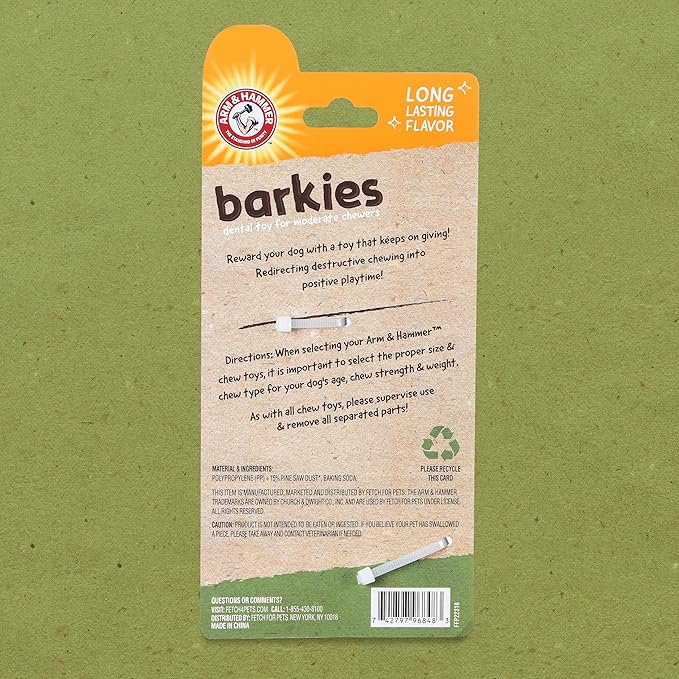 Arm & Hammer for Pets Barkies Tree Bark Compressed Wood Collection, 7 Inch Chicken Flavored Chew Toy for Dogs, Faux Stick, Splinter-Free, Safer Alternative to Chewing Sticks