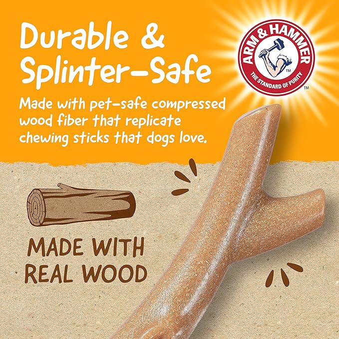 Arm & Hammer for Pets Barkies Tree Bark Compressed Wood Collection, 7 Inch Chicken Flavored Chew Toy for Dogs, Faux Stick, Splinter-Free, Safer Alternative to Chewing Sticks