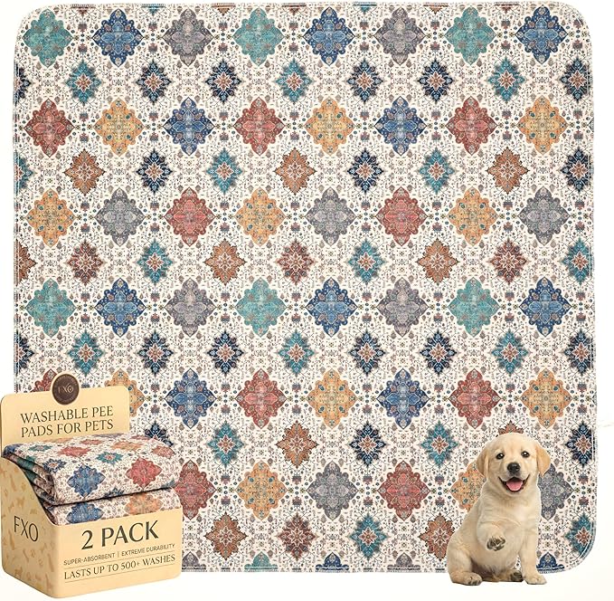 Washable Pee Pads for Dogs,Great Urine Absorbent Reusable Puppy Training Pads,Waterproof,Leak-Proof & Non-Slip Potty Pads for Whelping,Crate，Playpen，Bed.(Colorful Day,54"x54")