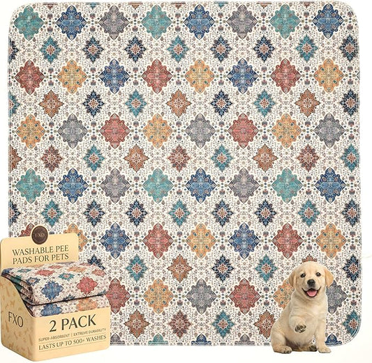 Washable Pee Pads for Dogs,Great Urine Absorbent Reusable Puppy Training Pads,Waterproof,Leak-Proof & Non-Slip Potty Pads for Whelping,Crate，Playpen，Bed.(Colorful Day,54"x54")