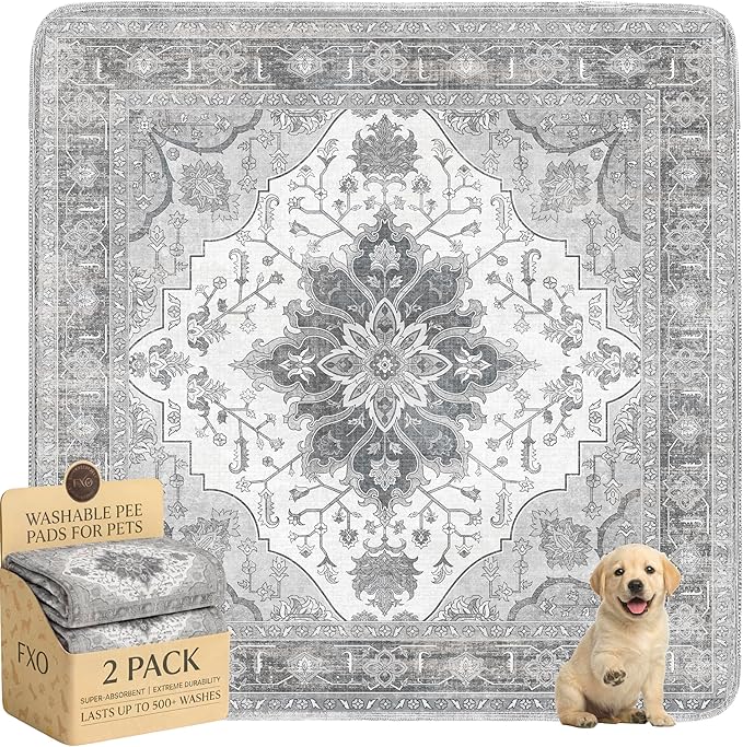 Washable Pee Pads for Dogs,Great Urine Absorbent Reusable Puppy Training Pads,Waterproof,Leak-Proof & Non-Slip Potty Pads for Whelping,Crate，Playpen，Bed.(Gray Floral,54"x54")