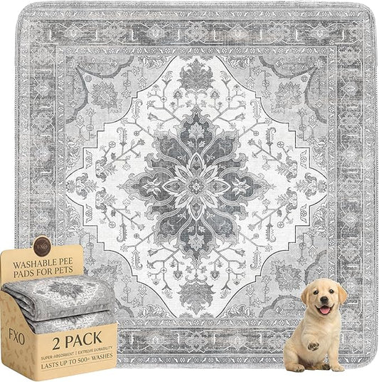 Washable Pee Pads for Dogs,Great Urine Absorbent Reusable Puppy Training Pads,Waterproof,Leak-Proof & Non-Slip Potty Pads for Whelping,Crate，Playpen，Bed.(Gray Floral,54"x54")