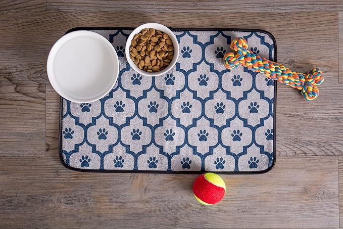 Bone Dry Paw & Patch Ceramic Pet Collection, Large Set, 7.5x2.4", Nautical Blue, (Pack of 2)