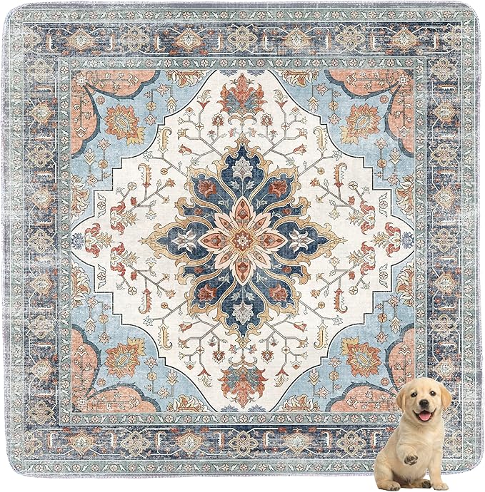 Washable Pee Pads for Dogs,Great Urine Absorbent Reusable Puppy Training Pads,Waterproof,Leak-Proof & Non-Slip Potty Pads for Whelping,Crate，Playpen，Bed.(Blue Floral,72"x72")