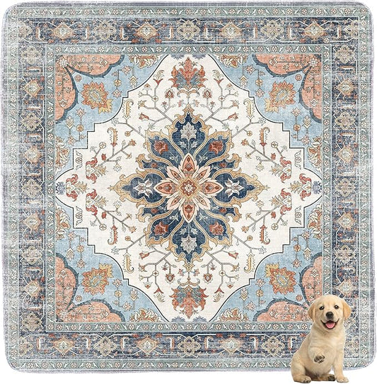 Washable Pee Pads for Dogs,Great Urine Absorbent Reusable Puppy Training Pads,Waterproof,Leak-Proof & Non-Slip Potty Pads for Whelping,Crate，Playpen，Bed.(Blue Floral,72"x72")