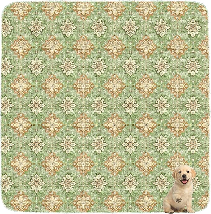 Washable Pee Pads for Dogs,Great Urine Absorbent Reusable Puppy Training Pads,Waterproof,Leak-Proof & Non-Slip Potty Pads for Whelping,Crate，Playpen，Bed.(Green Floral Flat,72"x72")