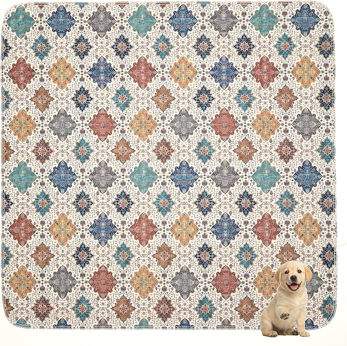 Washable Pee Pads for Dogs,Great Urine Absorbent Reusable Puppy Training Pads,Waterproof,Leak-Proof & Non-Slip Potty Pads for Whelping,Crate，Playpen，Bed.(Colorful Day,72"x72")