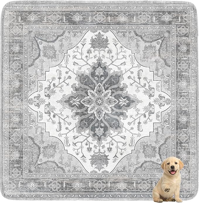 Washable Pee Pads for Dogs,Great Urine Absorbent Reusable Puppy Training Pads,Waterproof,Leak-Proof & Non-Slip Potty Pads for Whelping,Crate，Playpen，Bed.(Gray Floral,72"x72")