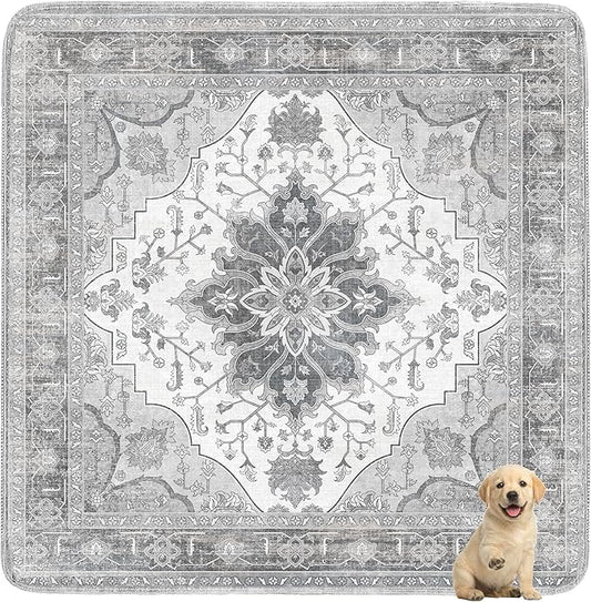 Washable Pee Pads for Dogs,Great Urine Absorbent Reusable Puppy Training Pads,Waterproof,Leak-Proof & Non-Slip Potty Pads for Whelping,Crate，Playpen，Bed.(Gray Floral,72"x72")