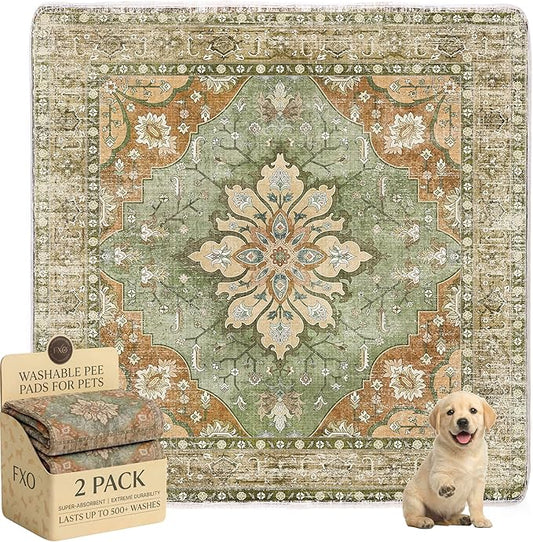 Washable Pee Pads for Dogs,Great Urine Absorbent Reusable Puppy Training Pads,Waterproof,Leak-Proof & Non-Slip Potty Pads for Whelping,Crate，Playpen，Bed.(Green Floral,54"x54")
