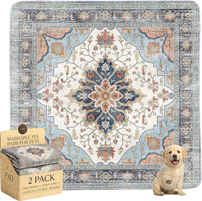 Washable Pee Pads for Dogs,Great Urine Absorbent Reusable Puppy Training Pads,Waterproof,Leak-Proof & Non-Slip Potty Pads for Whelping,Crate，Playpen，Bed.(Blue Floral,54"x54")