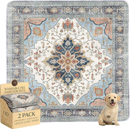Washable Pee Pads for Dogs,Great Urine Absorbent Reusable Puppy Training Pads,Waterproof,Leak-Proof & Non-Slip Potty Pads for Whelping,Crate，Playpen，Bed.(Blue Floral,54"x54")