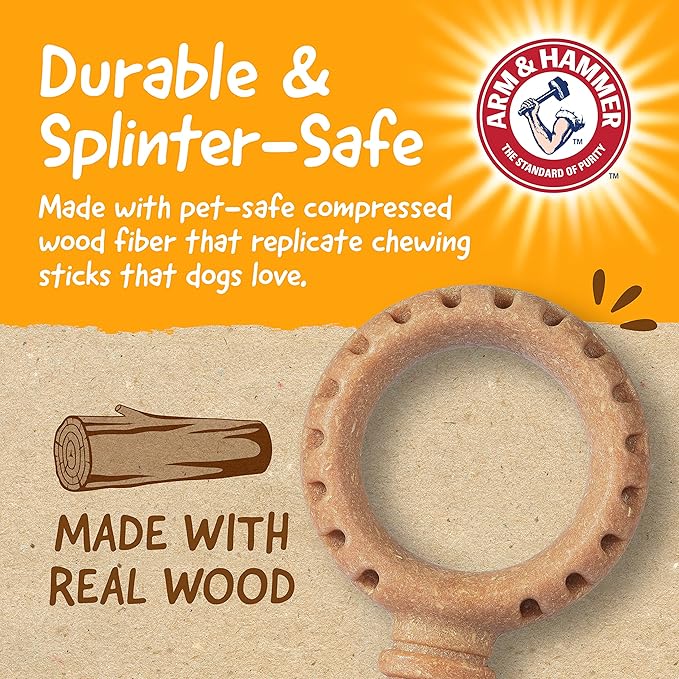 Arm & Hammer for Pets Barkies Ring Compressed Wood Chew Toy for Dogs, 5.5 Inch, Peanut Butter Flavor, Splinter-Free and Safer Than Real Sticks, Faux Stick Wood Blend Chew Toy